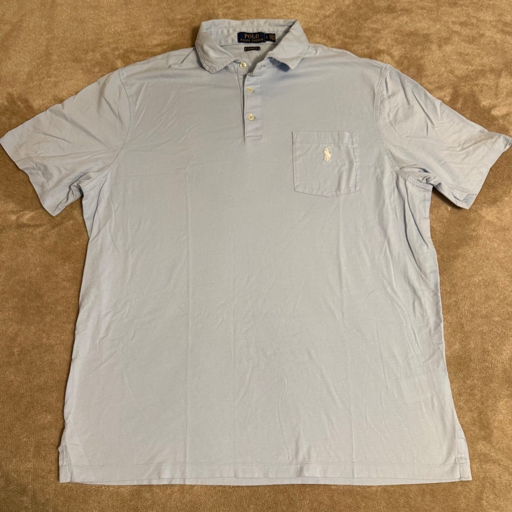 Polo Ralph Lauren Mens Classic Fit Pocket Polo Shirt Light Blue Large Cotton